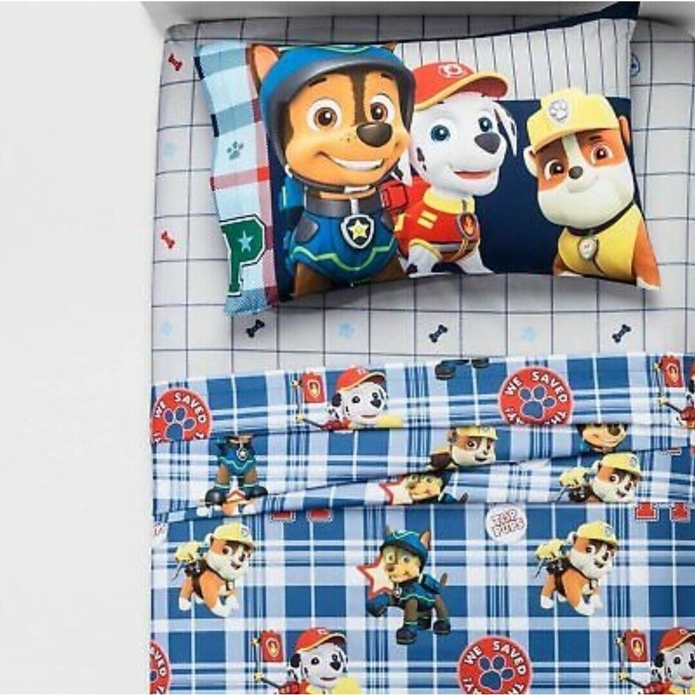PAW Patrol Rubble Marshall Chase 3pc Preppy Pups Plaid Sheet Set, Twin